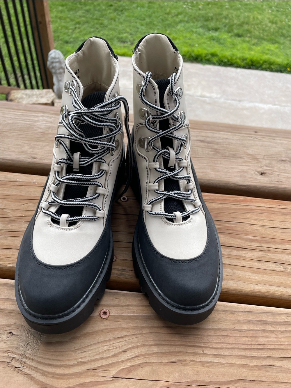 Two-Tone Lace-Up Boots — Black & Cream